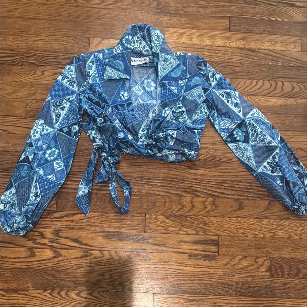 Victor Costa Patterned Wrap Top